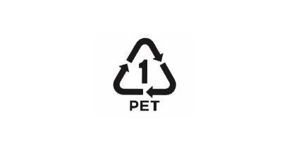 ラベルの中に書かれている「△の中の1」とその下の「PET」のマークは何ですか？