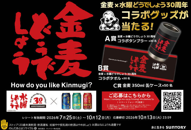 【オリジナルグッズをゲットしよう】金麦×水曜どうでしょう30周年特別企画 コラボグッズが当たる！キャンペーン