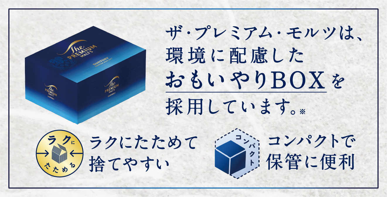 ザ・プレミアム・モルツは環境に配慮したおもいやりBOXを採用しています。