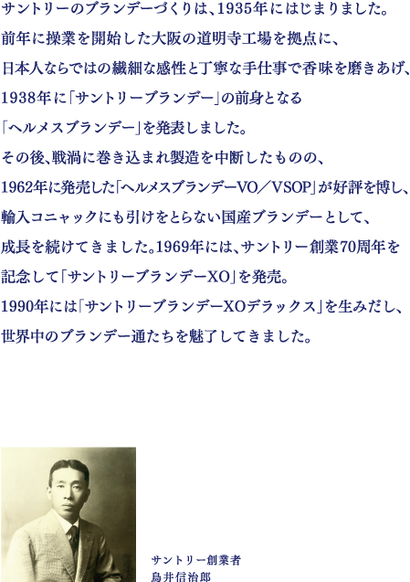 サントリーのブランデーづくりは、1935年にはじまりました。