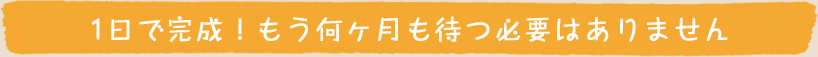 1日で完成！もう何ヶ月も待つ必要はありません