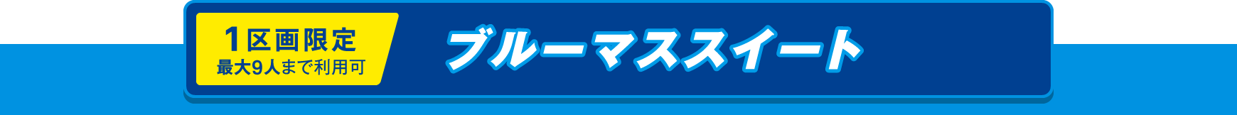 1区画限定、最大9人まで利用可、ブルーマススイート