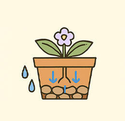 鉢底石の排水性を高めるイラスト