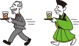 お茶のこさいさいを運ぶキャラクター