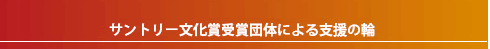 サントリー地域文化賞受賞団体による支援の輪
日本中のサントリー地域文化賞受賞団体の方々による、東日本大震災被災地域への支援をご紹介します。
文化で地域を興してきた全国の皆さまに、アンケートを行いました。「メッセージ」からアンケートの全文をお読みいただけます。