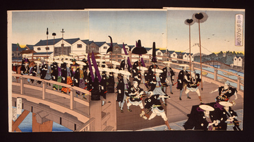 浮世絵、旧諸侯江戸入行列之圖三枚綴り、安達吟光画 旧諸侯江戸入行列之図 コレクションデータベース サントリー美術館