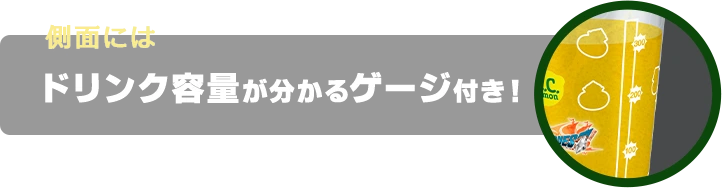 側面にはドリンク容量が分かるゲージ付き！※メモリは目安の位置になります。