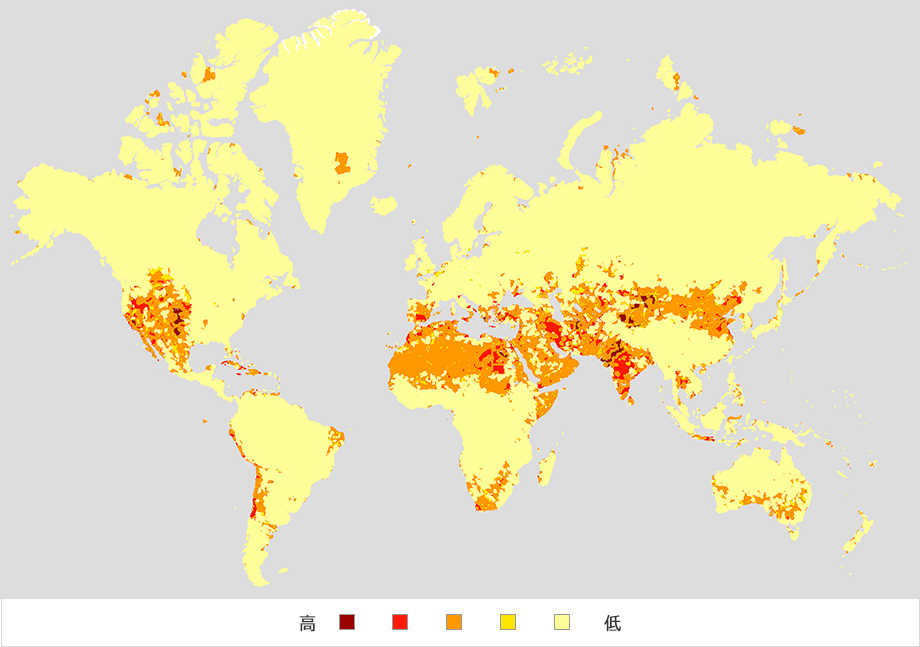 Water Risk FilterのWater Depletion指標のリスク評価（5段階）
