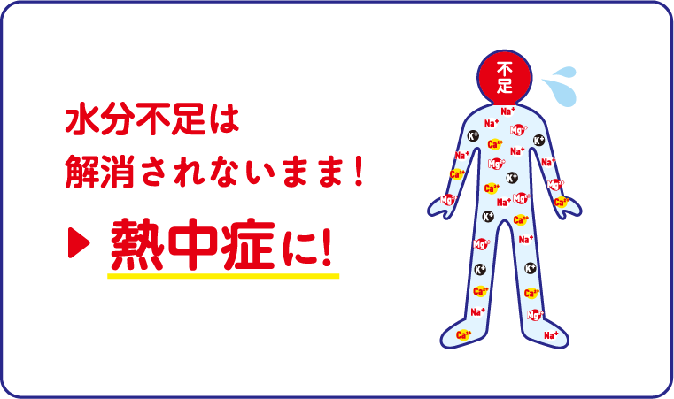 水分不足は解消されないまま！熱中症に！