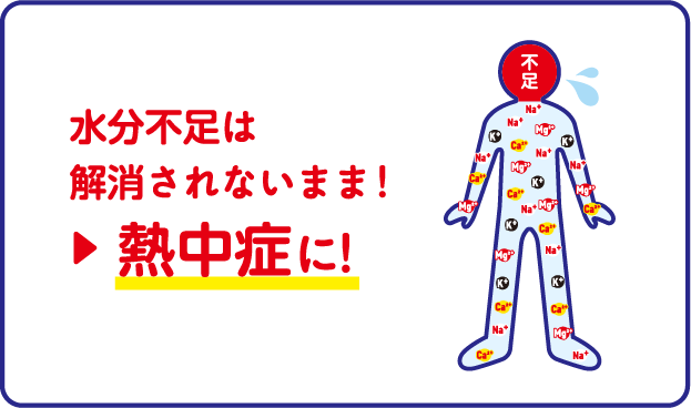 水分不足は解消されないまま！熱中症に！