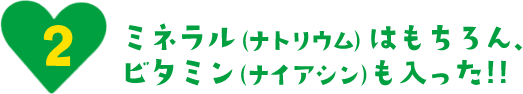 ミネラル（ナトリウム）はもちろん、ビタミン（ナイアシン）も入った!!