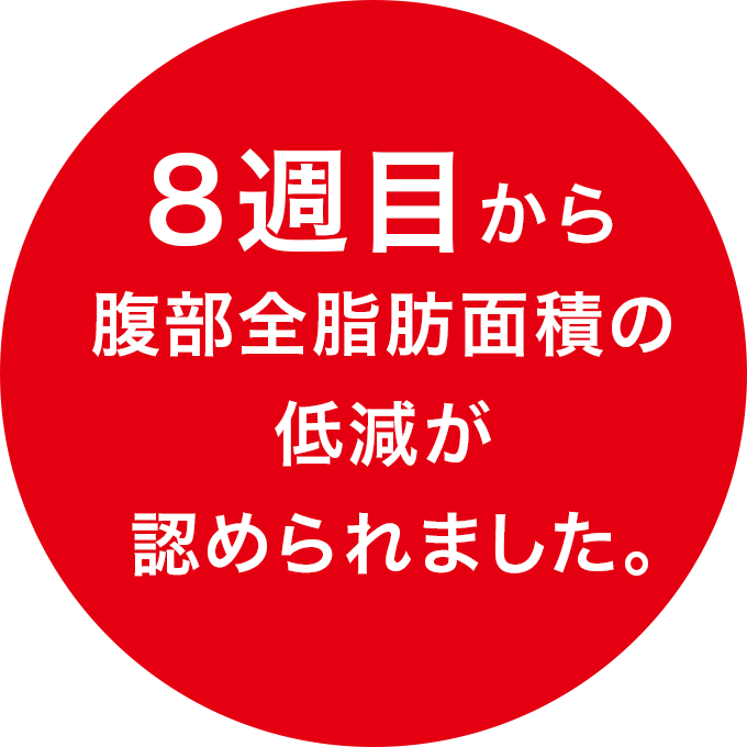 8週目から腹部全脂肪面積の低減が認められました。