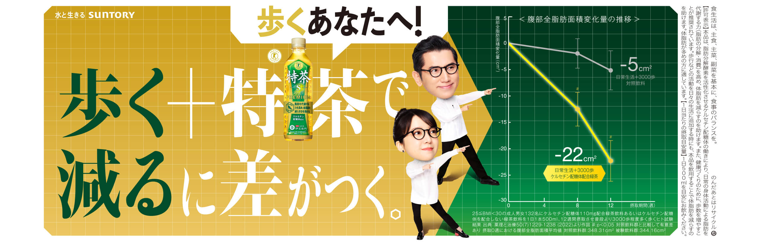歩くあなたへ！歩く＋特茶で減るに差がつく。
