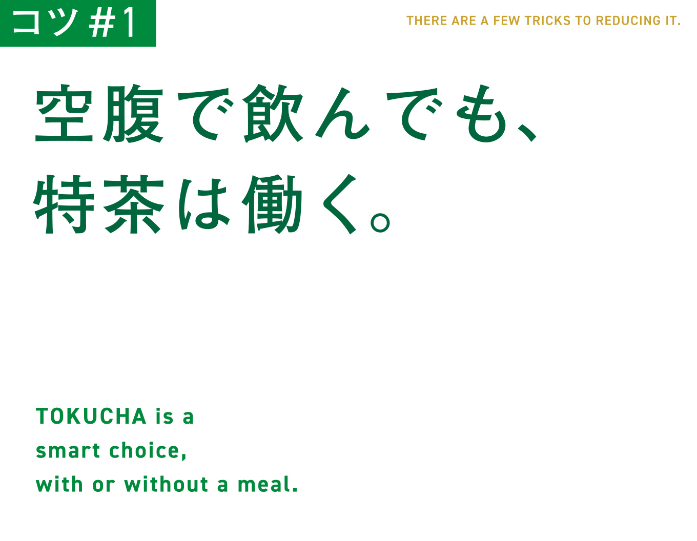 コツ#1　空腹で飲んでも、特茶は働く。