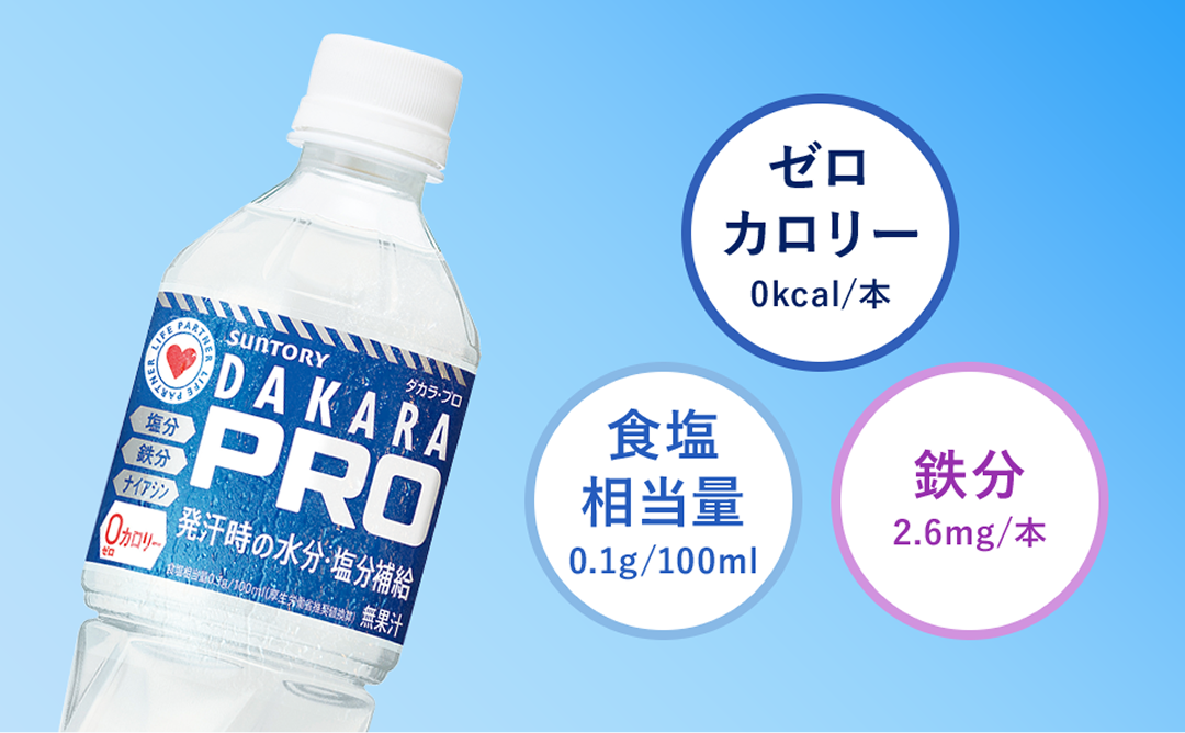 ゼロカロリー0kcal/本・0.1食塩相当量0.1g/100ml・鉄分2.6mg/本