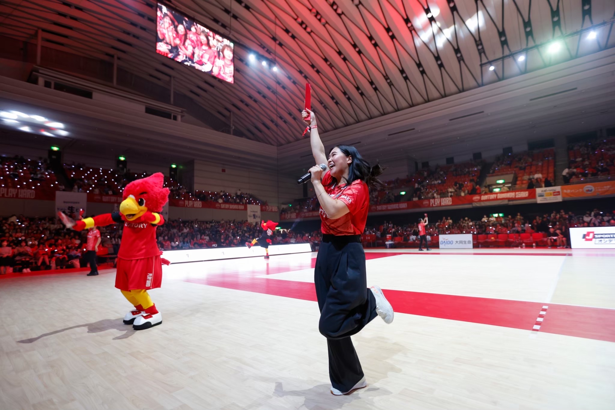 サンバーズキャストと一緒に応援＆スコール（乾杯）！
