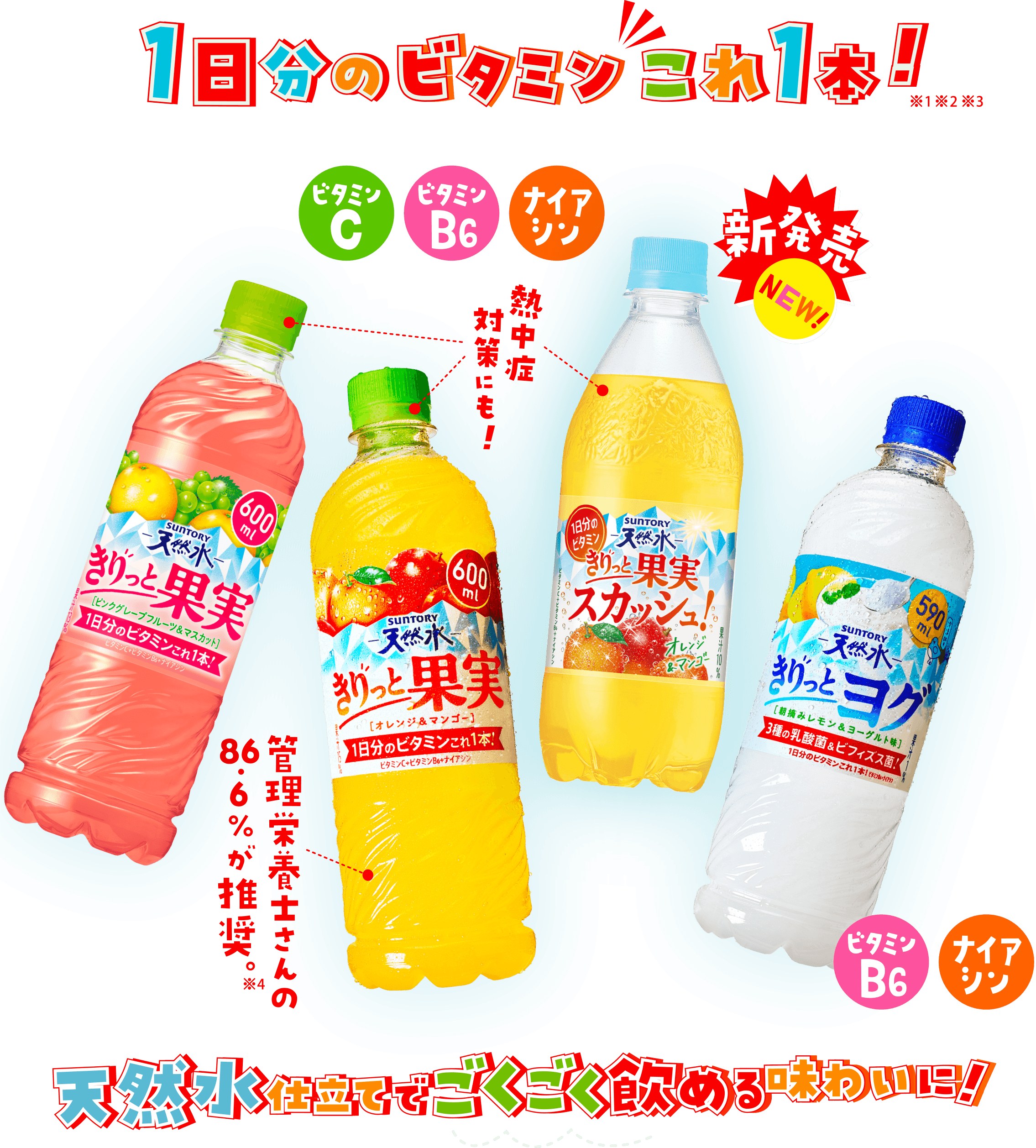 1日分のビタミンこれ1本！天然水仕立てでごくごく飲める味わいに！