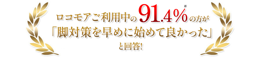 ロコモアご利用中の91.4％※の方が「脚対策を早めに始めて良かった」と回答！