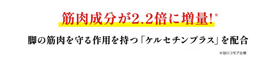 筋肉成分が2.2倍に増量！※ 脚の筋肉を守る作用を持つ「ケルセチンプラス」を配合 ※旧ロコモア比較