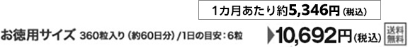 お徳用サイズ　360粒入り（約60日分）/1日の目安：6粒 1カ月あたり約5,346円（税込）　10,692円(税込)　送料無料