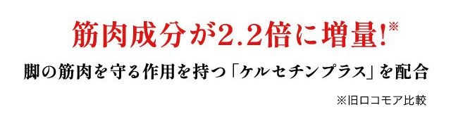 筋肉成分が2.2倍に増量！※脚の筋肉を守る作用を持つ「ケルセチンプラス」を配合 ※旧ロコモア比較