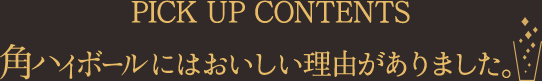 PICK UP CONTENTS 角ハイボールにはおいしい理由がありました。