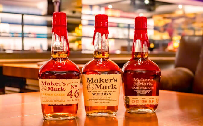 イベントで提供された3つのMaker’s Mark。定番のMaker’s Markのほか、より甘くより深い味わいを楽しめるMaker’s Mark 46（メーカーズマーク フォーティーシックス）、毎年12月に限定発売するリッチなコクと甘み、滑らかな余韻を楽しめるMaker’s Mark Cask Strength（メーカーズマーク カスクストレングス）の3種のMaker’s Markをご用意。
