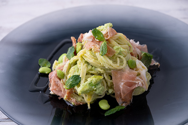 生ハムと枝豆の冷製パスタ