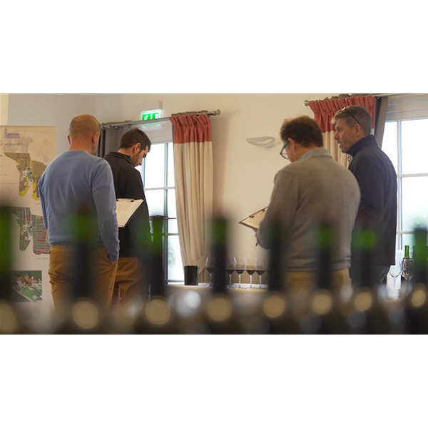 写真1：テイスティングはエノログ資格を持つ5人で行います。