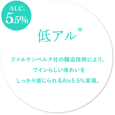 低アル　ファルケンベルク社の醸造技術により、ワインらしい味わいをしっかり感じられるAlc5.5%実現。