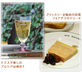 テラスで楽しむプルシアは格別！/ブラッスリーお勧めの前菜フォアグラのテリーヌ